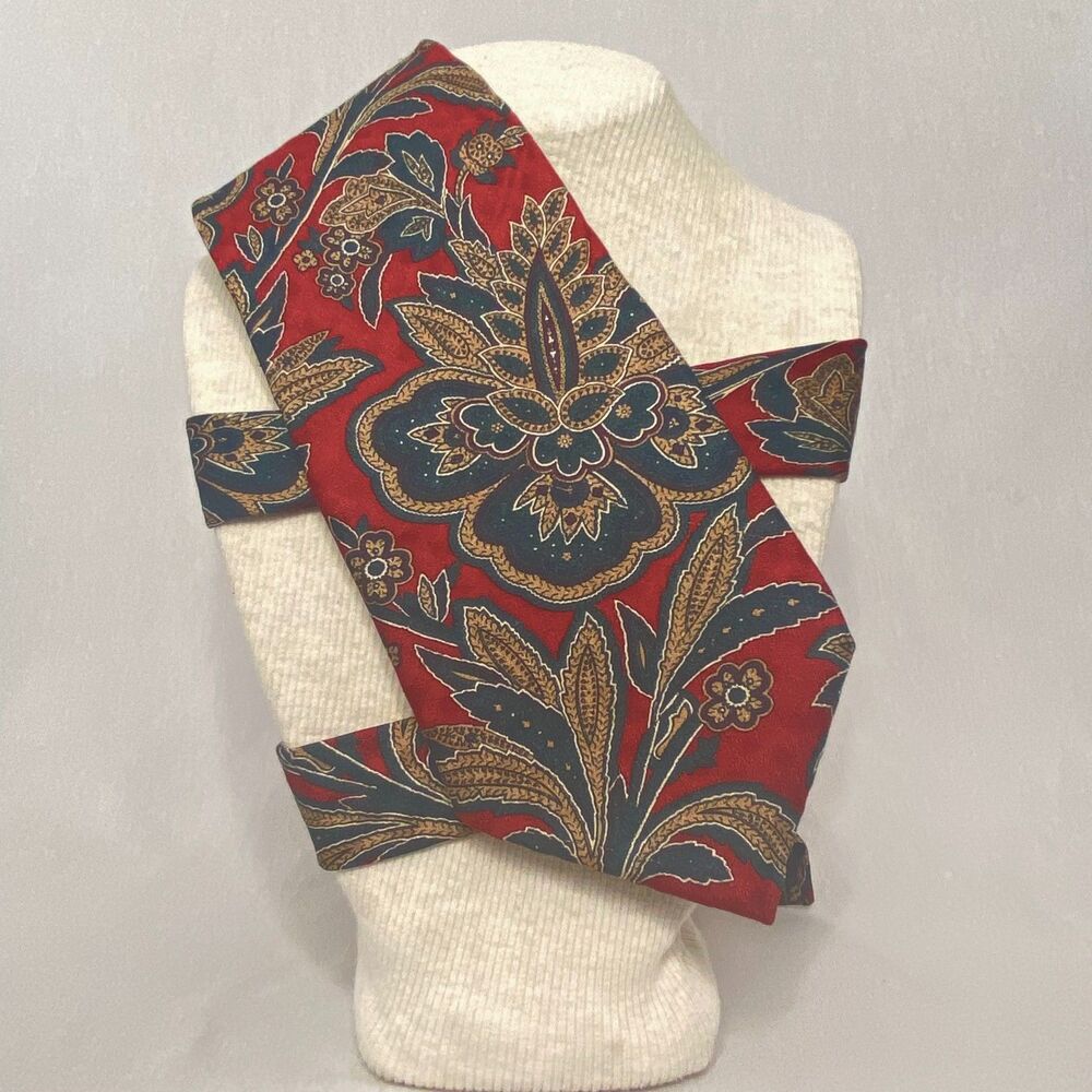 💎Villa Bugatti Mens Red Blue Gold Floral Italian Silk Necktie
